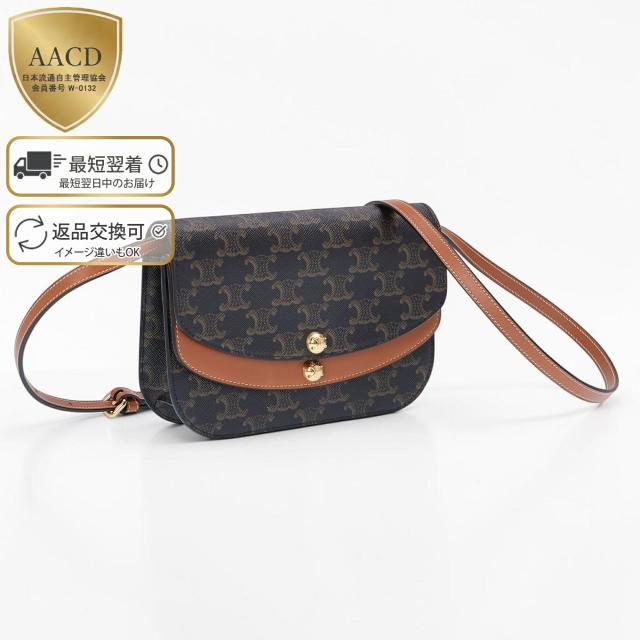 セリーヌ／CELINE DUO WALLET ON STRAP・デュオ ウォレット オン ストラップ トリオンフキャンバス＆カーフスキン・ショルダーバッグ・ミニバッグ・ポシェット(タン) 10P672GVL 04LU／TAN[返品OK]