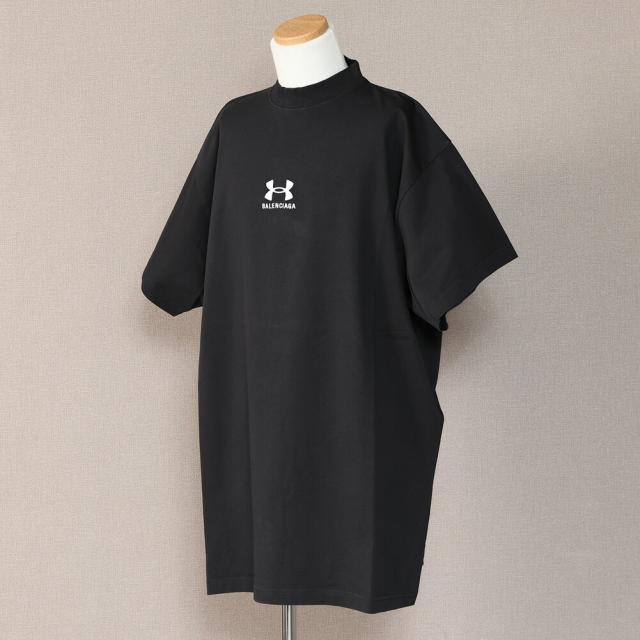 【タイムセール&クーポン5%OFF】バレンシアガ×アンダーアーマー／BALENCIAGA*Under Armour? オーバーサイズ ロゴTシャツ ラージフィット メンズ 半袖クルーネックTシャツ(ウォッシュドブラック×ホワイト) 787349 TRVB7 9034／WASHED BLACK*WHITE[返品無料]