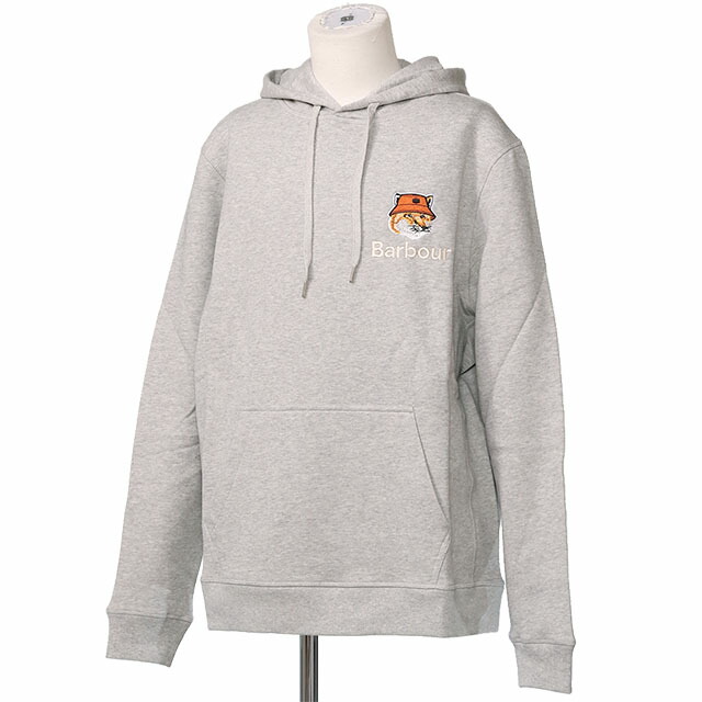 【タイムセール＆クーポン5%OFF】バブアー×メゾンキツネ／BARBOUR*MAISON KITSUNE FOX HEAD HOODIE・フォックス ヘッド フーディメンズ 長袖スウェット ロゴ フード プルオーバーパーカー(グレー) MOL0569 GY52・232MOL0569[返品無料]