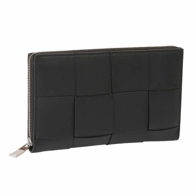 【タイムセール&クーポン5%OFF】ボッテガヴェネタ／BOTTEGA VENETAカセット ジップアラウンドウォレットマキシイントレチャート・ラウンドファスナー長財布(ブラック×シルバー) 651368 V3UO1 8803／BLACK*SILVER[返品無料]