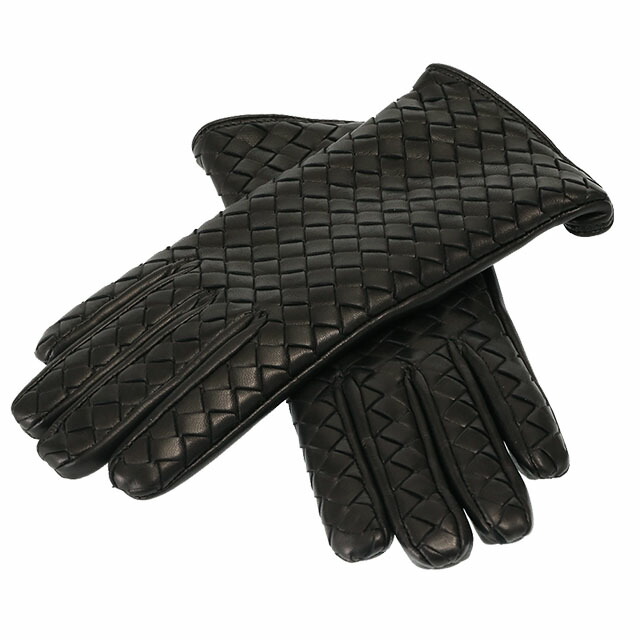 【タイムセール&クーポン5%OFF】ボッテガヴェネタ／BOTTEGA VENETA  ”イントレチャート レザー グローブ” ラムスキン×カシミヤ 手袋・グローブ(ブラック) 730849 V0171 1000／BLACK[返品OK]