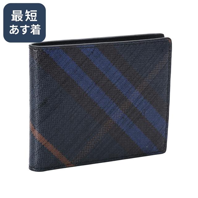 【タイムセール&クーポン5%OFF】 バーバリー／BURBERRY チェック スリム バイフォールドウォレット 2つ折り財布・紙幣入れ(ミッドナイト) 8112353[返品無料]