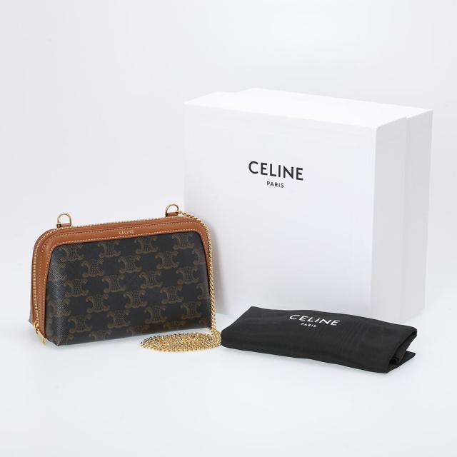 セリーヌ／CELINE チェーンクラッチ トリオンフキャンバス＆ラムスキン・ 斜め掛けショルダーバッグ・クロスボディ(タン・ブラウン) 10E382CBX 04LU／TAN [返品OK]★クーポン5%OFF_9