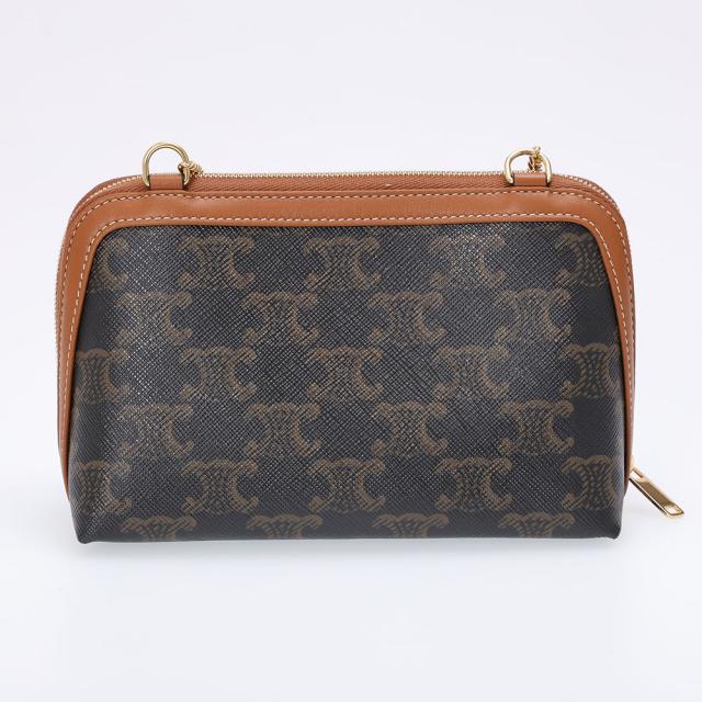 セリーヌ／CELINE チェーンクラッチ トリオンフキャンバス＆ラムスキン・ 斜め掛けショルダーバッグ・クロスボディ(タン・ブラウン) 10E382CBX 04LU／TAN [返品OK]★クーポン5%OFF_5