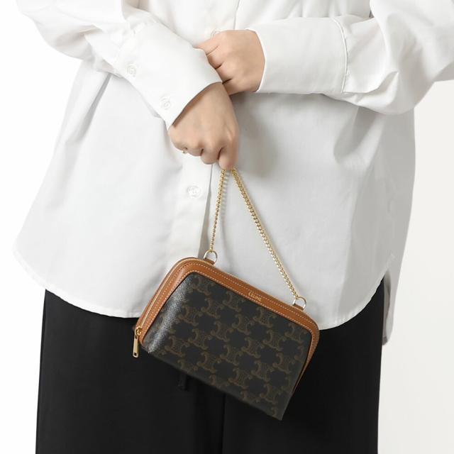 セリーヌ／CELINE チェーンクラッチ トリオンフキャンバス＆ラムスキン・ 斜め掛けショルダーバッグ・クロスボディ(タン・ブラウン) 10E382CBX 04LU／TAN [返品OK]★クーポン5%OFF_2