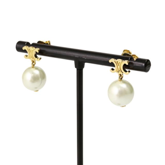 CELINE ピアス ゴールドフィニッシュ ブラス＆ガラスパール