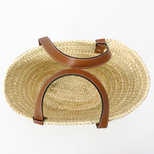 ロエベ／LOEWE"BASKET BAG・バスケットバッグ(ヤシの葉&カーフ)"トート＆ショルダーバッグ・かごバッグ(ナチュラル×タン・ブラウン) 327.02S92 2435／PALM LEAF*CALF／NATURAL*TAN[返品OK]