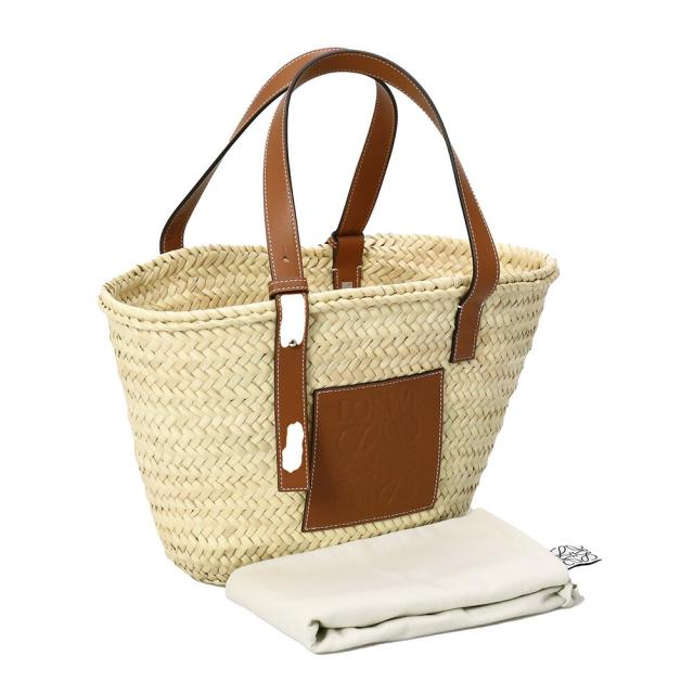 ロエベ／LOEWE"BASKET BAG・バスケットバッグ(ヤシの葉&カーフ)"トート＆ショルダーバッグ・かごバッグ(ナチュラル×タン・ブラウン) 327.02S92 2435／PALM LEAF*CALF／NATURAL*TAN[返品OK]