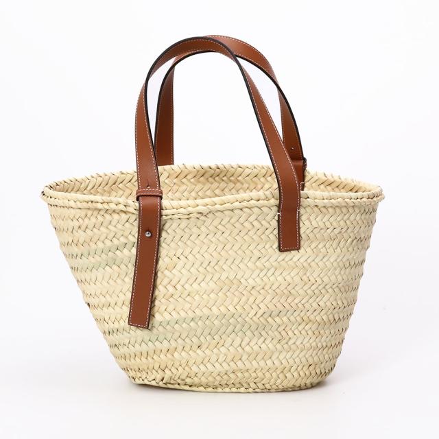 ロエベ／LOEWE"BASKET BAG・バスケットバッグ(ヤシの葉&カーフ)"トート＆ショルダーバッグ・かごバッグ(ナチュラル×タン・ブラウン) 327.02S92 2435／PALM LEAF*CALF／NATURAL*TAN[返品OK]