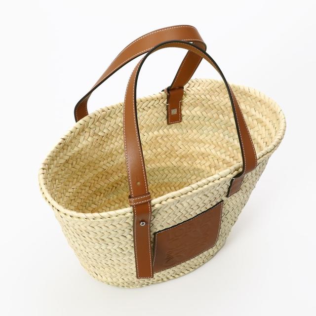 ロエベ／LOEWE"BASKET BAG・バスケットバッグ(ヤシの葉&カーフ)"トート＆ショルダーバッグ・かごバッグ(ナチュラル×タン・ブラウン) 327.02S92 2435／PALM LEAF*CALF／NATURAL*TAN[返品OK]