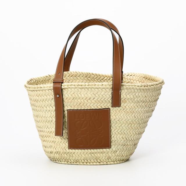ロエベ／LOEWE"BASKET BAG・バスケットバッグ(ヤシの葉&カーフ)"トート＆ショルダーバッグ・かごバッグ(ナチュラル×タン・ブラウン) 327.02S92 2435／PALM LEAF*CALF／NATURAL*TAN[返品OK]