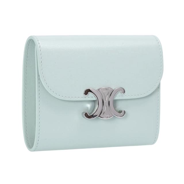 セリーヌ／CELINE SMALL FLAP WALLET・スモールフラップウォレットトリオンフ・シャイニーカーフスキン・3つ折り小財布・コンパクトウォレット(ライトアクア) 10D783DPV 29LQ／LIGHT AQUA[返品OK]★クーポン5%OFF