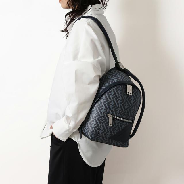 フェンディ／FENDI フェンディスモール ダイアゴナル バックパック FFコーティングキャンバス×レザー デイパック・リュックサック(ブルー)7VZ077 ASIC F1O97／BLUE[返品OK]