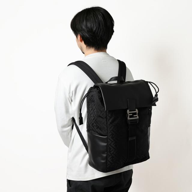 フェンディ／FENDI フェンディフラックス バックパック FFナイロン×レザー デイパック・リュックサック(ブラック) 7VZ090 AVC6 F0SAJ／BLACK[返品OK]