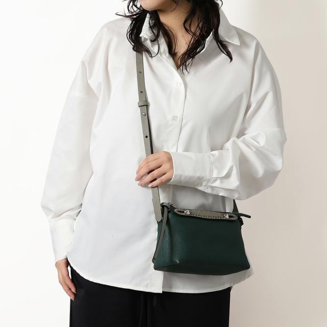 フェンディ／FENDI バイ ザ ウェイ セレリア ミニハンド&amp;ショルダー&amp;クロスボディ・クラッチバッグ・156目の手縫いステッチ入り(グリーンマルチ)8BS098 AV1J F1TDY[返品OK]