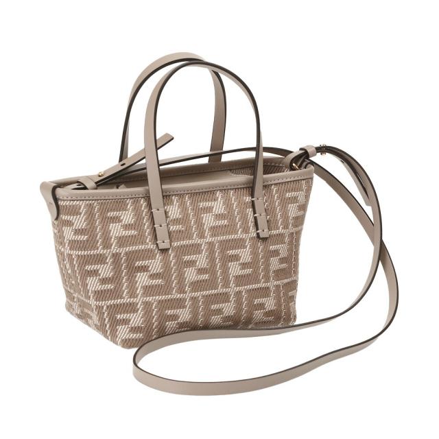 【タイムセール&クーポン5%OFF】 フェンディ／FENDI MINI ROLL・ミニロールFF刺繍ファブリック 2WAYミニバッグ・ハンド&ショルダーバッグ・クロスボディ (ドーブ・グレージュ) 8BS096 AUPX F1SNP／DOVE[返品無料]