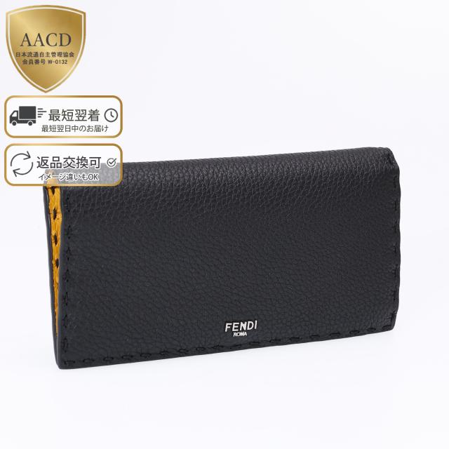 未使用に近い フェンディ ローマ 二つ折り財布 ロゴ レザー 小銭入れ イエロー フェンディ／FENDI セレリア 財布 レザー・ロゴ入り・二つ折り長財布