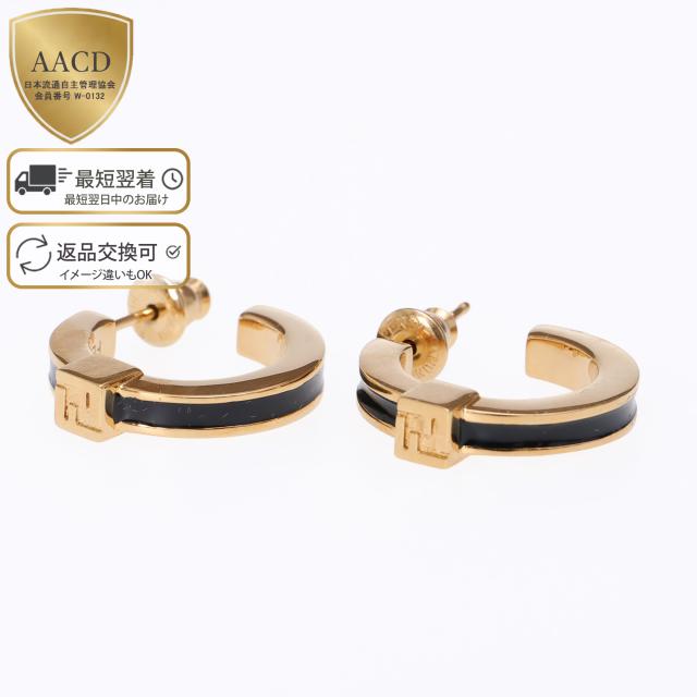 フェンディ／FENDI フォーエバー フェンディ ピアス FFロゴ・フープピアス・スタッド・クリスタル(ゴールド×ブラック) 8AL216 TL9 F0A1F／GOLD*BLACK
