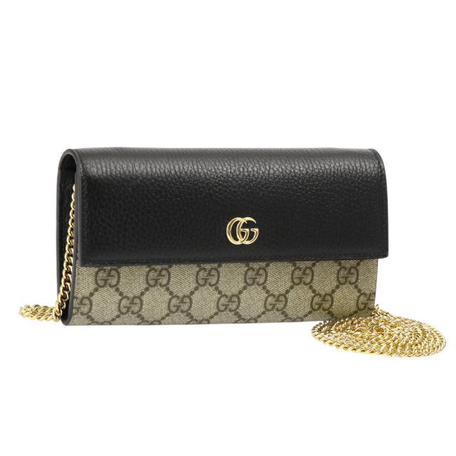 【クーポン5%OFF】グッチ／GUCCI GGマーモントチェーンウォレットストラップ付き2つ折り長財布(ブラック×ベージュエボニー) 546585 17WAG 1283／BLACK*BEIGE EBONY[返品無料]