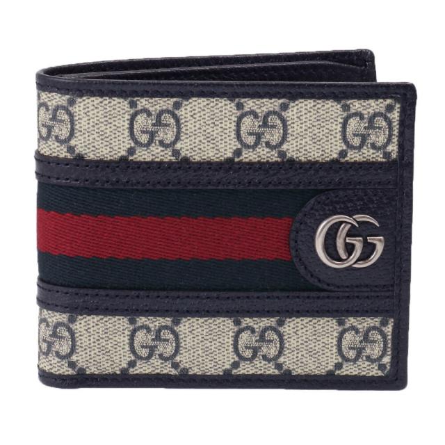 グッチ／GUCCI オフィディア GG スプリーム ウォレットGGキャンバス×レザー2つ折り財布(ベージュ×ブルー) 597606 96IWT 4076／BEIGE*BLUE[返品OK]★クーポン5%OFF