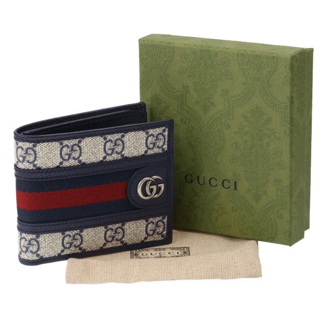 グッチ／GUCCI オフィディア GG スプリーム ウォレットGGキャンバス×レザー2つ折り財布(ベージュ×ブルー) 597606 96IWT 4076／BEIGE*BLUE[返品OK]★クーポン5%OFF