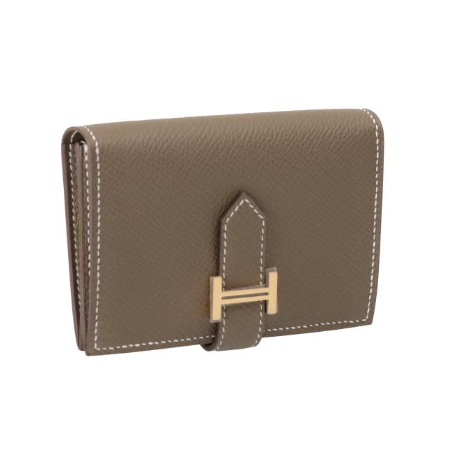 【タイムセール&クーポン5%OFF】エルメス／HERMES BEARN MINI CARD CASE・ベアンミニカードケースヴォーエプソン・ゴールド金具・W刻印・ミニウォレット・小財布(エトープ・グレージュ) VEAU EPSOM／ETOUPE*GOLD[返品無料]
