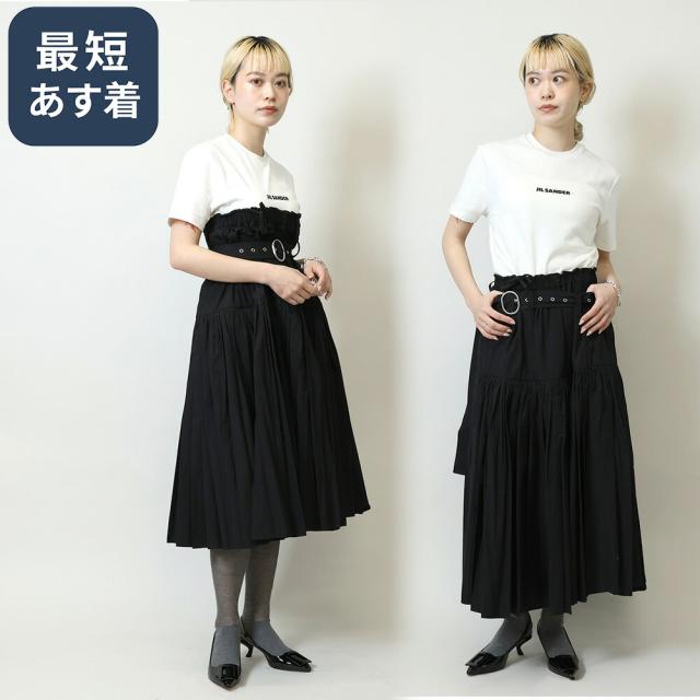 【12月SALE＆クーポン5%OFF】ジルサンダー／JIL SANDER ベルト付きプリーツロングスカート・ハイウエストワンピース・ドレス・ライトウェイト コットン(ブラック) J40MA0140 J45127 001／BLACK[返品無料]