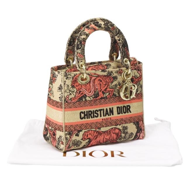 【タイムセール&クーポン5%OFF】クリスチャン・ディオール／CHRISTIAN DIOR LADY DIOR MEDIUM・Lady Dior バッグ ミディアム キャンバス×ラフィア・2WAY ショルダー&ハンドバッグ・クロスボディ(コーラルマルチ)M0565OEGO 68E／CORAL MULTI[返品無料] クーポン5%OFF】クリスチャン・ディオール／CHRISTIAN DIOR LADY DIOR