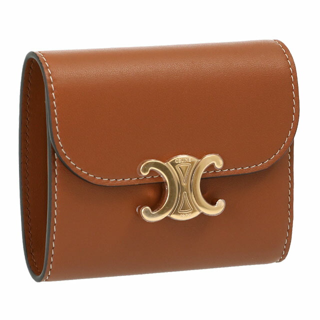 【クーポン5%OFF】セリーヌ／CELINE スモールウォレット トリオンフ / シャイニースムースラムスキン3つ折り小財布・コンパクトウォレット(タン・ブラウン) 10D78 3BZG 04LU／TAN[返品無料]