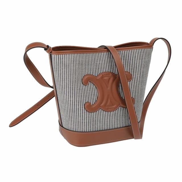 【タイムセール&クーポン5%OFF】セリーヌ／CELINE スモール バケット キュイル トリオンフ ストライプテキスタイル＆カーフスキン・バケツ型 ショルダーバッグ(ネイビーブルー)11378 2FTW 07OC／NAVY BLUE[返品無料]