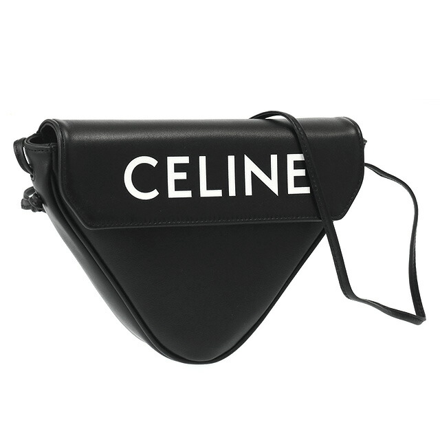 【タイムセール＆クーポン5%OFF】セリーヌ／CELINE TRIANGLE BAG・CELINEプリント トライアングルバッグ スムースカーフスキンミディアム メッセンジャーバッグ 斜め掛けショルダーバッグ・クロスボディ(ブラック) 19590 3DCS 38SI／BLACK[返品無料]