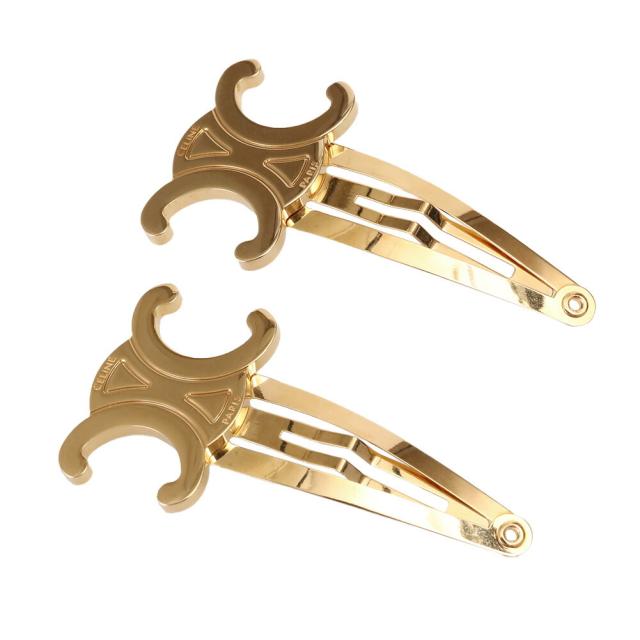 【クーポン5%OFF】セリーヌ／CELINE ”トリオンフ スナップ ヘアクリップ 2つセット” ゴールドフィニッシュ ブラス ＆ スチール・ニッケルフリー・パッチン留め・スリーピン・ヘアアクセサリー(ゴールド)  46Z656BSL 35OR／GOLD[返品OK]
