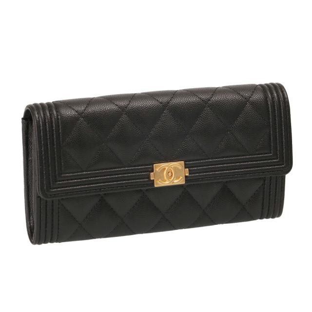 【タイムセール&クーポン5%OFF】シャネル／CHANEL BOY CHANEL LONG FLAP WALLET・ボーイシャネル ロング フラップウォレット キャビアスキン・GOLD金具・ロングフラップウォレット・2つ折り長財布(ブラック) A80286 B01490 94305／BLACK[返品無料]