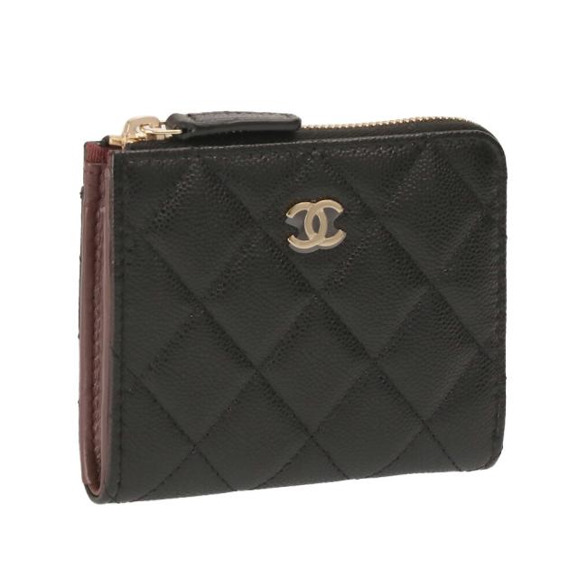 【タイムセール&クーポン5%OFF】シャネル／CHANELココマーク コンパクトウォレット マトラッセ キャビアスキン・SILVER金具・小財布・L字ファスナー財布(ブラック) AP3999 B10583 C3906／BLACK[返品無料]