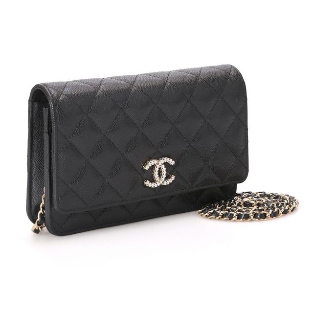【タイムセール&クーポン5%OFF】シャネル／CHANEL チェーンウォレット　ミニバッグ・ショルダーバッグ・リストレット付き長財布・GOLD金具・マトラッセ・キャビアスキン(ブラック) AP3395 B12928 94305／BLACK[返品OK]