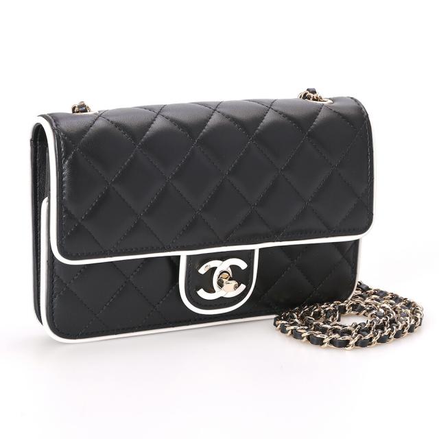 【クーポン5%OFF】シャネル／CHANEL ”チェーンウォレット” ミニバッグ・ショルダーバッグ・リストレット付き長財布・CCロゴ・ココマーク・パーティーバッグ・イブニングバッグ・クロスボディ(ブラック×ホワイト) AP4511 B19460 NAFJO／BLACK*WHITE[返品OK]