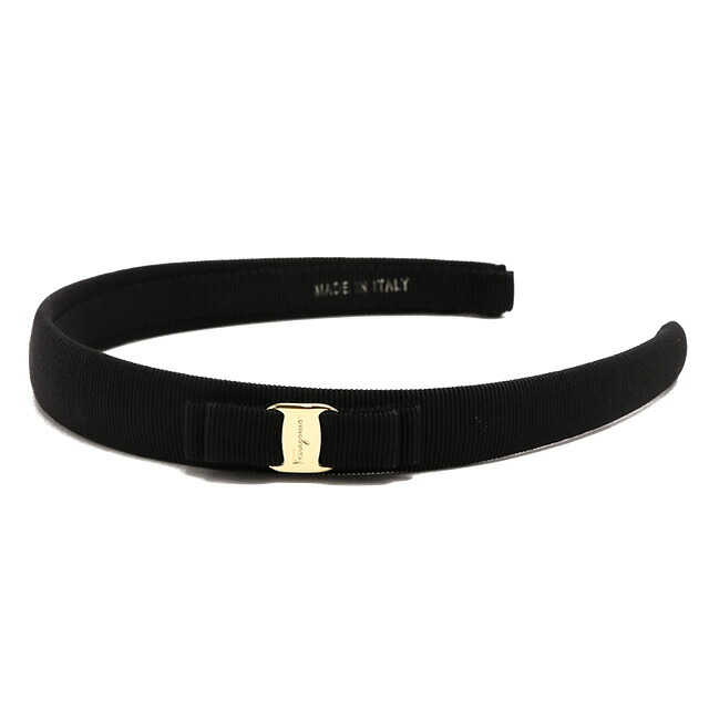 【クーポン5%OFF】フェラガモ／FERRAGAMO VARA・ヴァラサイドリボンモチーフカチューシャ・ヘアアクセサリー・2cm幅(ブラック×ゴールド) 340086 430314／NERO*ORO[返品無料]