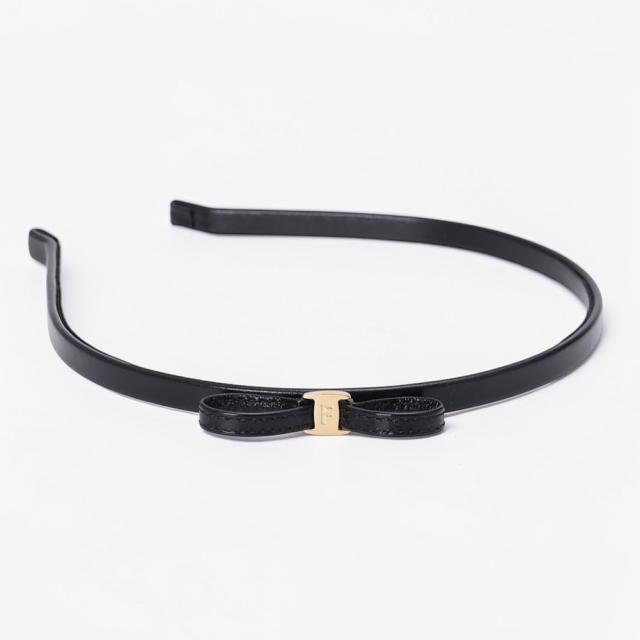 フェラガモ FERRAGAMO 340462 791471 ミニリボンカチューシャ レザー ブラック ゴールド ヘアアクセサリー [並行輸入/海外正規品/返品可]★クーポン5%OFF