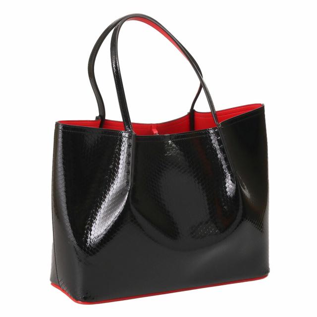 【クーポン5%OFF】クリスチャンルブタン／CHRISTIAN LOUBOUTIN CABAROCK LARGE・カバロックラージスタッズ付きトートバッグ・パイソン型押し・パテントレザー・エナメル(ブラック) 1245038 BK01／BLACK[返品無料]