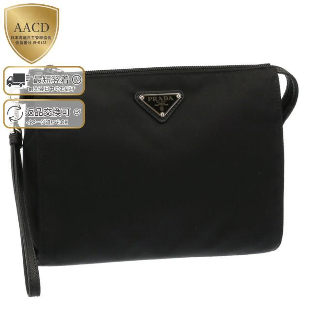 プラダ／PRADA Re Nylon xサフィアーノレザー ポーチリストレット付き・リサイクルナイロン×型押しレザーポーチ・クラッチバッグ(ブラック) 2NE789 TESSUTO+SAFFIANO(2DMH)NERO