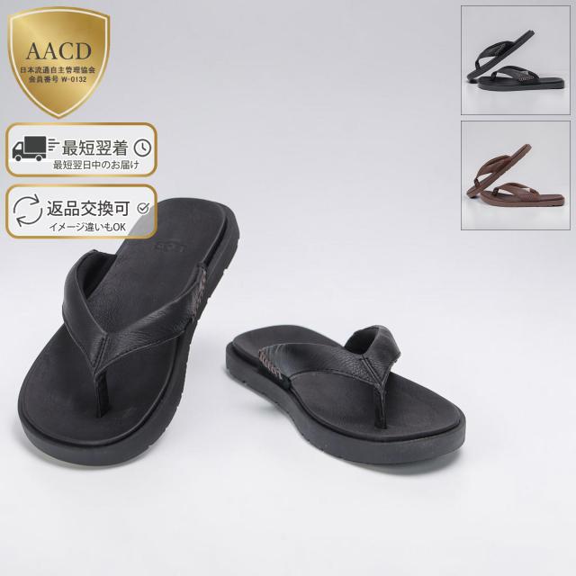 アグ／UGG SEASIDE II FLIP・シーサイド II フリップ メンズ・トング サンダル・レザー・ロゴ ・シューズ(ブラック・ブラウン) 1166610 BLK・LUG／BLACK・LUGGAGE[返品OK]