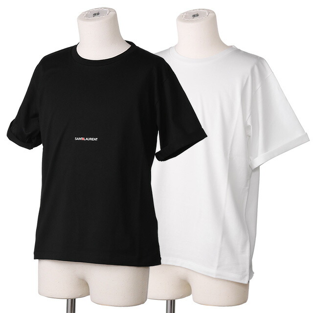 【タイムセール&クーポン5%OFF】サンローラン・パリ／SAINT LAURENT PARIS ロゴ入りクルーネック半袖Tシャツ・ボーイフレンド(ブラック・ホワイト) 460876 YB2DQ 1000・9000／NOIR・BLANC[返品無料]