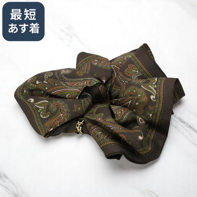 【クーポン5%OFF】サンローラン・パリ／SAINT LAURENT PARIS YSLモノグラム スクランチ ペイズリー シルクツイル シュシュ・ヘアアクセサリー・ヘアゴム (ライトブラウン×ゴールド) 833283 3Y001 2565／LIGHT BROWN*GOLD[返品無料]