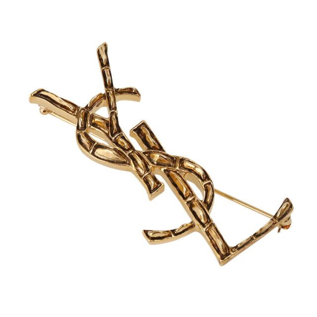 YSL サンローラン ゴールド ブローチ Saint Laurent サンローラン ロゴ