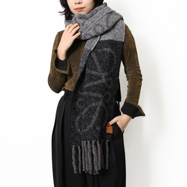 ロエベ LOEWE F811257X79 1156 アナグラム ダブルフェイス バイカラー マフラー 大判ストール アルパカ ウール ダークグレー ブラック [並行輸入/海外正規品/返品可]★クーポン5%OFF_1