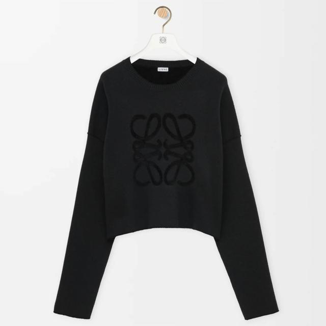 ロエベ／LOEWE アナグラム セーター・ウール ブレンド レディース・クルーネック長袖ニット・リラックスフィット(ブラック) S359Y14KJM 1100／BLACK[返品OK]