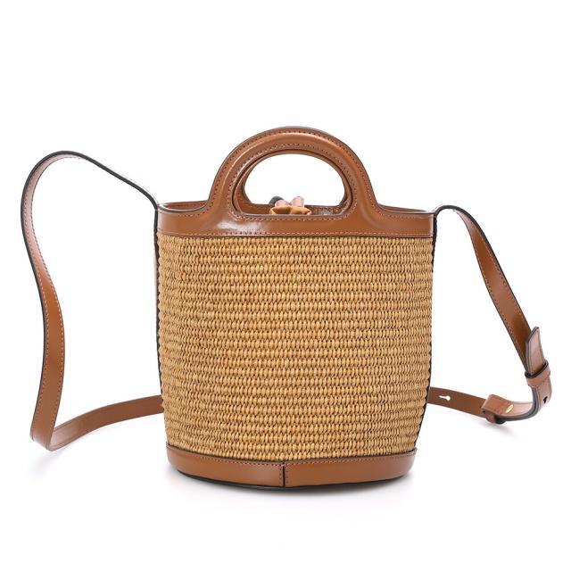 マルニ MARNI TROPICALIA BASKET BAG SMALL ショルダーバッグ ラフィア レザー ブラウン 2WAY レディース 中古