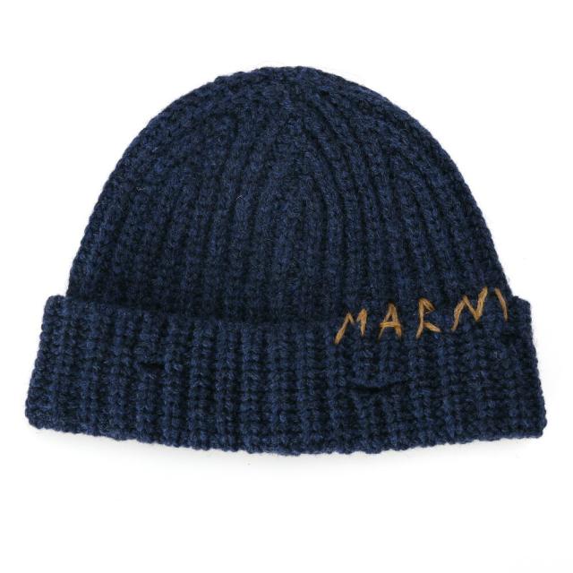 【クーポン5%OFF】マルニ／MARNI リブビーニー ハンドステッチロゴ入り・ニット帽・ニットキャップ・帽子(コーンフラワー) CLZC0111A0U FW310 00B65／ディープブルー[返品無料] クーポン5%OFF】マルニ／MARNI リブビーニー ハンドステッチロゴ入り
