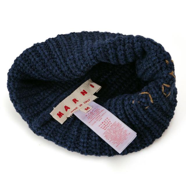 【クーポン5%OFF】マルニ／MARNI リブビーニー ハンドステッチロゴ入り・ニット帽・ニットキャップ・帽子(コーンフラワー) CLZC0111A0U FW310 00B65／ディープブルー[返品無料] クーポン5%OFF】マルニ／MARNI リブビーニー ハンドステッチロゴ入り