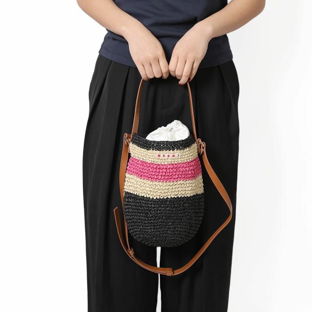 マルニ キッズ MARNI KID'S M01827 M00WQ 0M860 TEA BAG MW109F ストライプ 2WAYバッグ ミニかご ロゴ マルチカラー (ブラック×ピンク×ベージュ)[並行輸入/海外正規品/返品可]★クーポン5%OFF_1